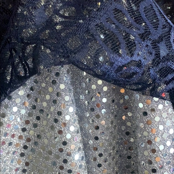 Vintage Jessica McClintock navy lace silver sequin dress retro - Picture 8 of 9